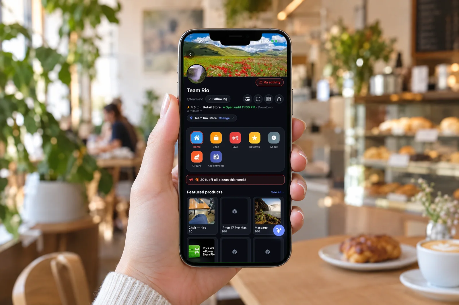 KardoSpace open on a phone in a café
