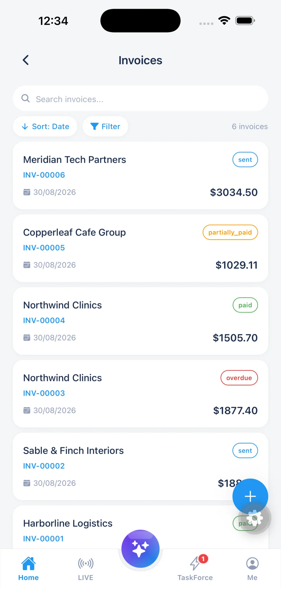 The Kardopal invoices list