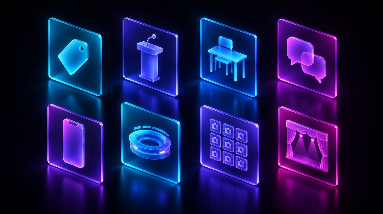Eight kinds of live stream, each shown as a glowing card